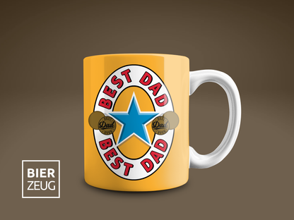 Best Dad Tasse – Gelbe Keramiktasse im Stil des Newcastle Brown Ale Logos, perfektes Bier Geschenk für Väter - Vatertag - Kaffee Becher