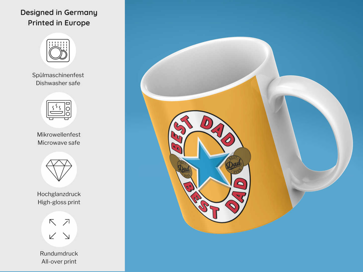 Best Dad Tasse – Gelbe Keramiktasse im Stil des Newcastle Brown Ale Logos, perfektes Bier Geschenk für Väter - Vatertag - Kaffee Becher