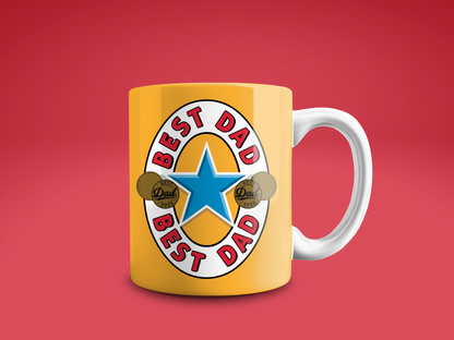 Best Dad Tasse – Gelbe Keramiktasse im Stil des Newcastle Brown Ale Logos, perfektes Bier Geschenk für Väter - Vatertag - Kaffee Becher