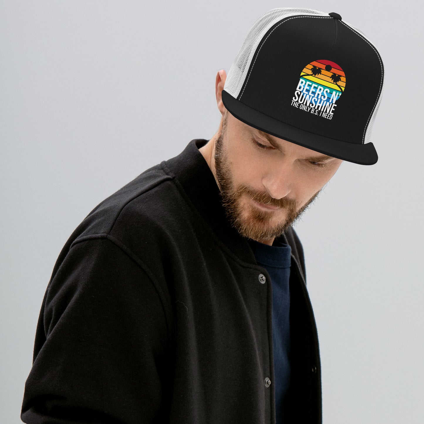 Trucker-Cap Beers n Sunshine – Bunte Sonne mit Palmen, Bierliebhaber Geschenk, Sommer Accessoire, Snapback Hut, Craftbeer Kappe