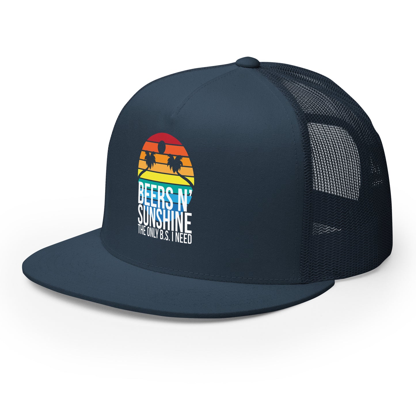 Trucker-Cap Beers n Sunshine – Bunte Sonne mit Palmen, Bierliebhaber Geschenk, Sommer Accessoire, Snapback Hut, Craftbeer Kappe