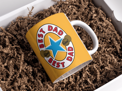 Best Dad Tasse – Gelbe Keramiktasse im Stil des Newcastle Brown Ale Logos, perfektes Bier Geschenk für Väter - Vatertag - Kaffee Becher