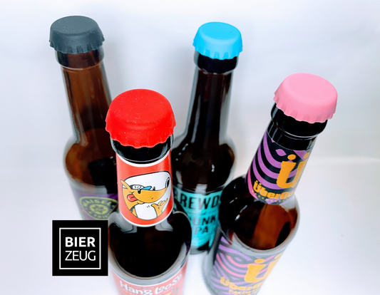 Silikon-Kronkorken "Bier Buddys" im 4er Set | Wiederverschliessen und markieren von Flaschen | Flaschenverschlüsse Silikon spülmaschinenfest