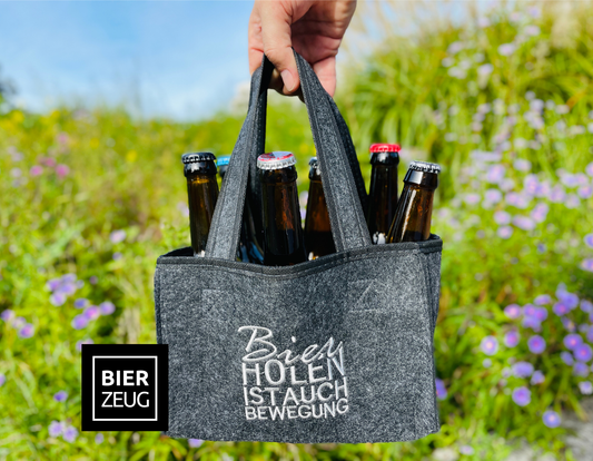 Flaschenträger “HopfenShopper” aus Filz für 6 Flaschen | Männerhandtasche Flaschentasche Sixpack für 6 Bierflaschen | 23 x 14 x 15cm