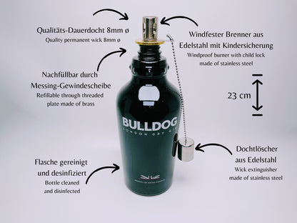 Gin Öllampe “Bulldog“ | Handgemachte Öllampe aus Bulldog Gin Flasche | Upcycling | Handgemacht | Individuell | Geschenk | Deko Balkon Garten