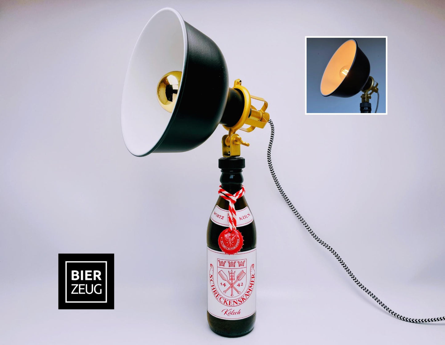 Kölsch-Lampe "Kölsche Funzel" | Handgemachte Tischlampe aus Bierflasche | Upcycling Deko-Leuchte | Perfektes Geschenk für Bier- und Köln-Fan