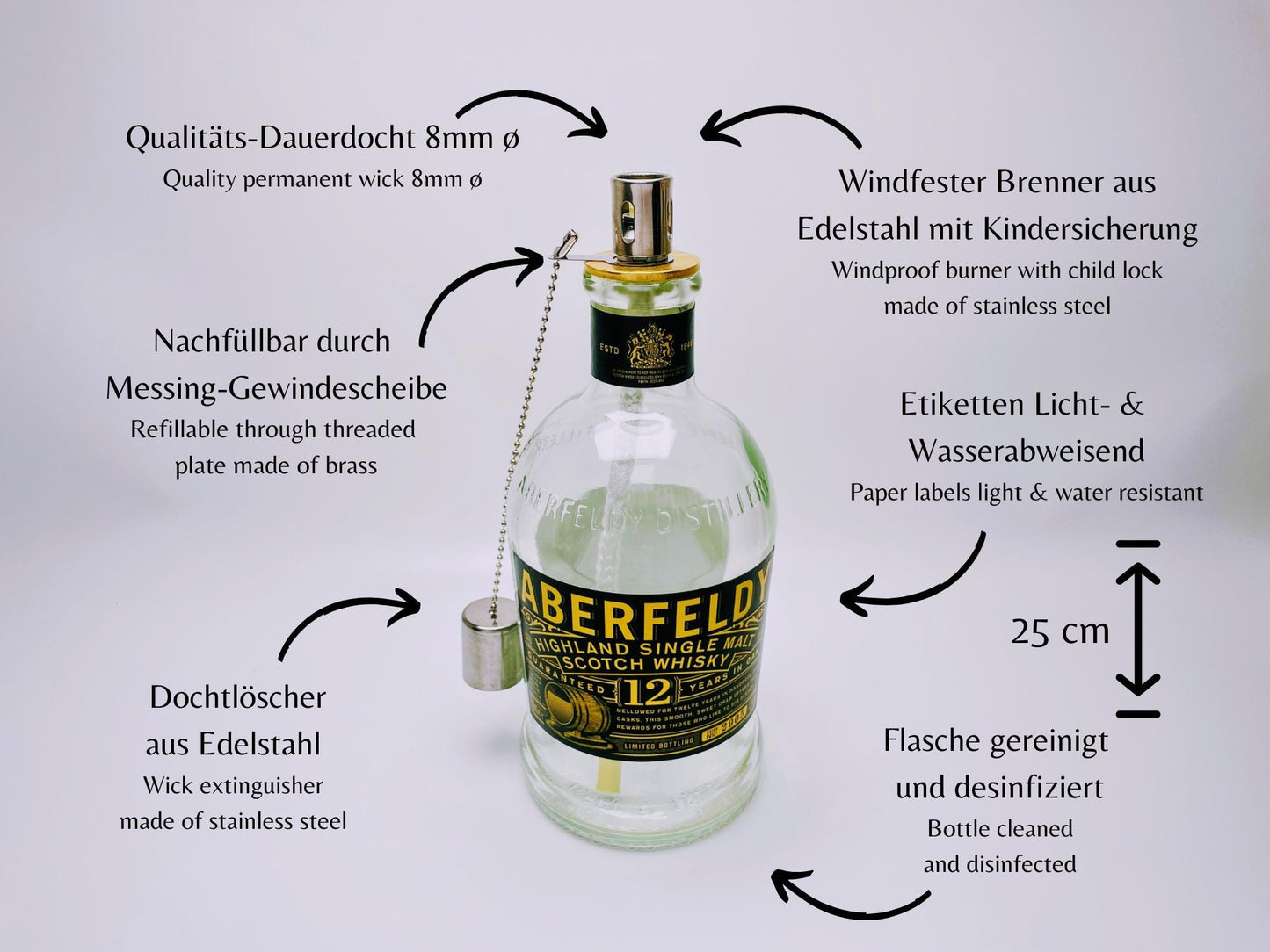 Whisky oil lamp "Aberfeldy" | Handmade oil lamp from Aberfeldy whiskey bottle | Upcycling decoration | Individual gift