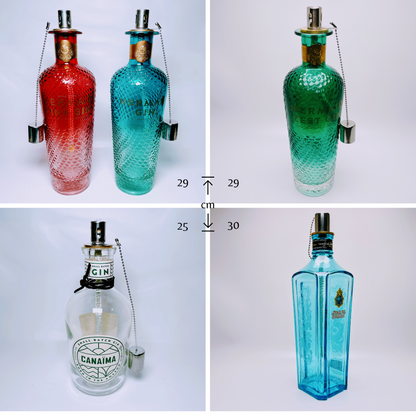 Gin Oil Lamps - Handmade Upcycled Oil Lamp from Gin Bottles | Lantern for Balcony & Garden | Gift for Gin Lovers | Outdoor Decor