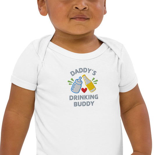 Baby Body DADDY’S DRINKING BUDDY – Bestickter lustiger Bio-Baumwoll-Strampler für Papas kleinen Trinkkumpan