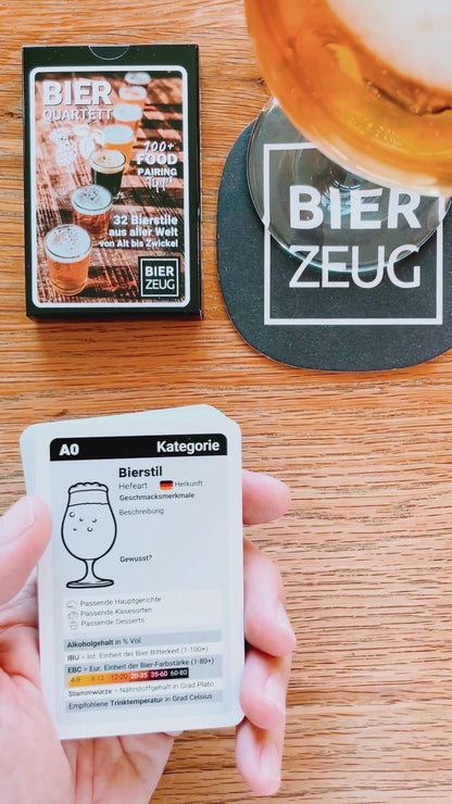 BEER QUARTET | The ultimate beer learning game | 32 beer styles from around the world from Alt to Zwickel | 100+ Food Pairing Tips | 2-4 players