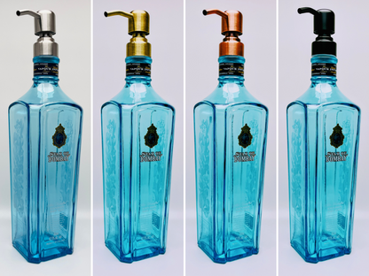 Gin-Seifenspender "Bombay Bubbles" | Upcycling Pumpspender aus Bombay Gin-Flasche | Nachfüllbar mit Seife etc. | Bad Deko Geschenk England