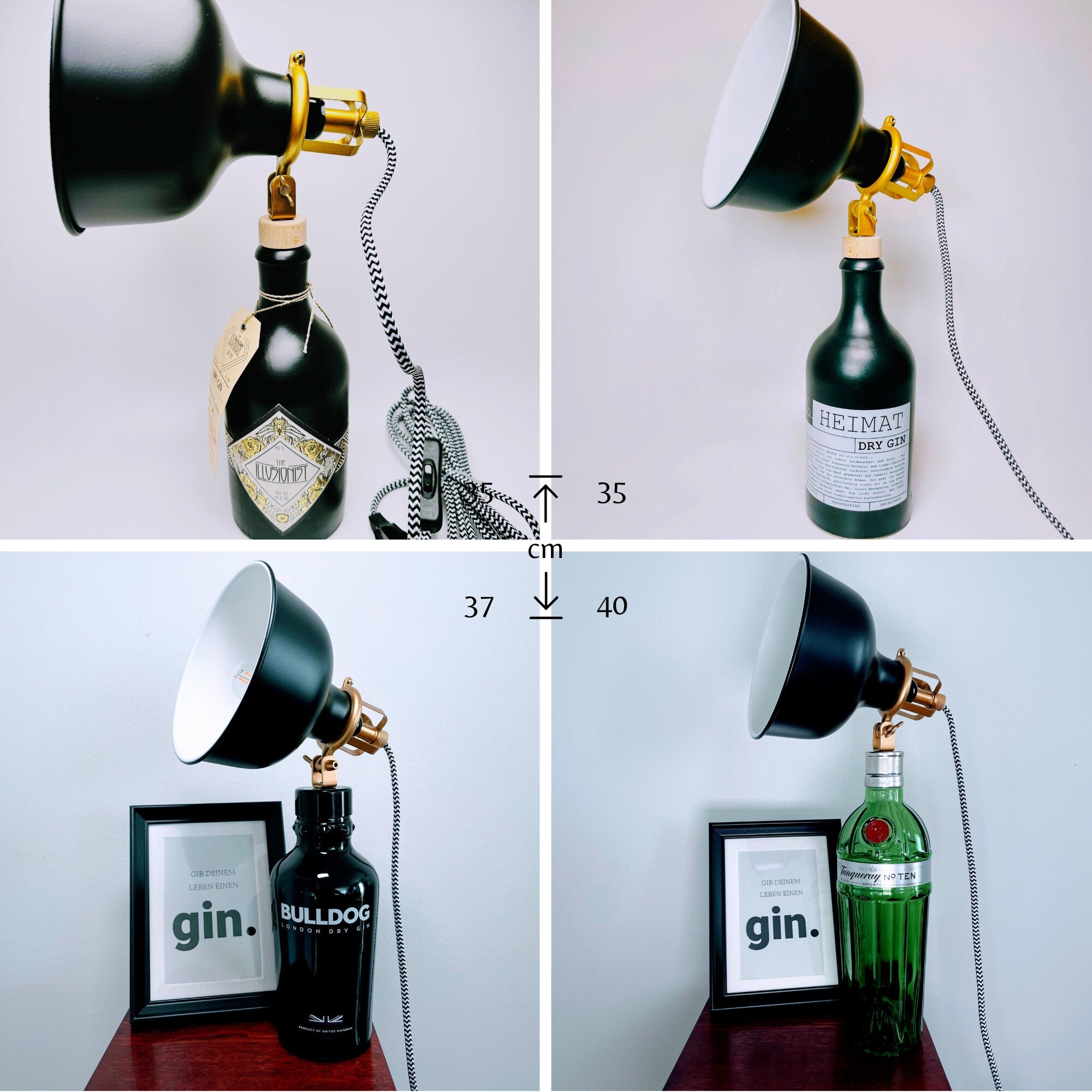 JUNE 2024 Copper Cage Table Lamp, Gin Bottle, Metal Lampshade, Upcycled, Handmade, Vintage Bulb, EU plug